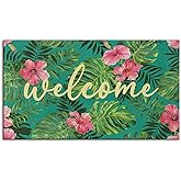 Arttown Summer Monstera Palm Leaf Door Mat, 17x30 Tropical Camouflage Gray Welcome Doormat Decorative Home Floor Mat, Non Sli