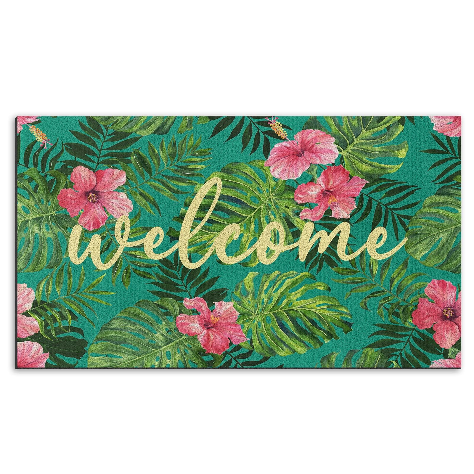 Photo 1 of Arttown Summer Monstera Palm Leaf Door Mat, 17x30 Tropical Camouflage Gray Welcome Doormat Decorative Home Floor Mat, Non Slip Rubber Back and Strong Water Absorption for Outdoor Indoor Entrance Decor