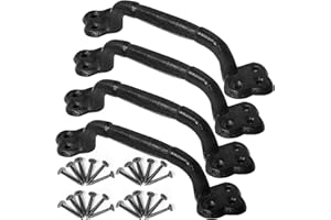 WEBI Rustic Gate Handle:9 Inch Cast Iron Sliding Barn Door Handle,Antique Vintage Gate Pull Handle Fence Handle for Outdoor,Garage,Interior,Black,4 Packs