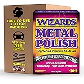 Wizards Metal Polish Infused Cotton Wipes - Fast-Cutting Formula, 3 oz | Shines Aluminum, Chrome &amp; Stainless Steel - Car Cleaning &amp; Detailing Kit - Auto Care Wipes