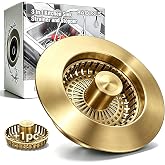 BAOLSLS Kitchen Sink Drain Strainer, 3 in 1 Pop up Kitchen Sink Stopper | with An Extra Basket Strainer, Drain Stopper for US Standard 3-1/2 Inch Drain, Brushed Gold