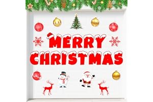 KEPMIX Garage Door Christmas Decorations, Xmas Garage Door Magnets with Large Merry Christmas Letters, Santa, Snowflakes & Snowman, Outdoor Holiday Decor for Car, Refrigerator (Red Letters Golden Ball)