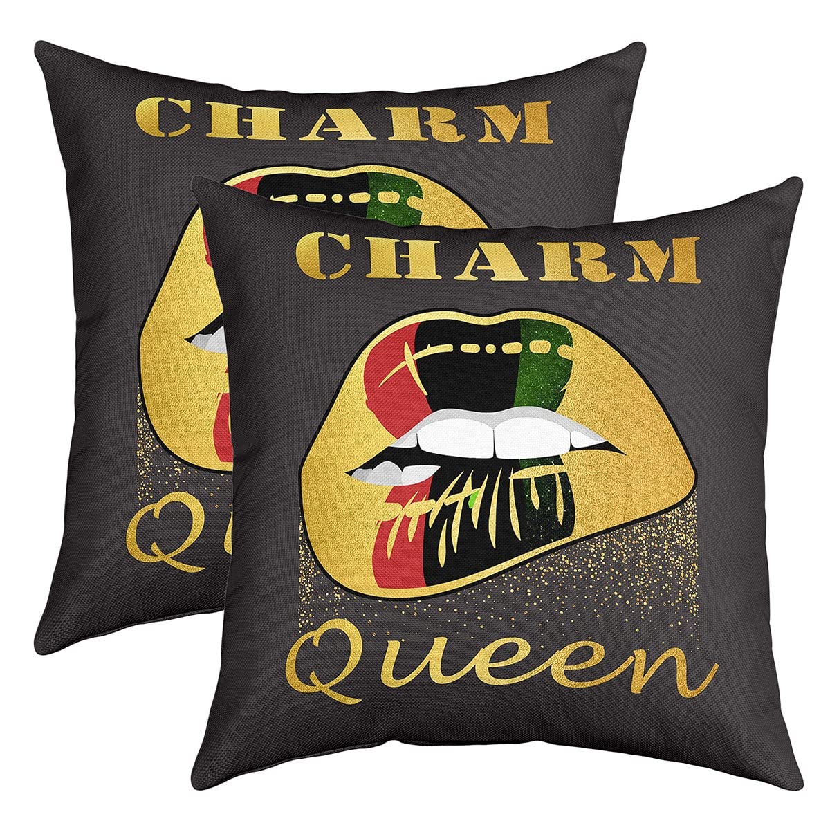 Golden Lip Pillow Cover 20x20 Inch Set of 2 Gold Quicksand Pop Art Decor Cushion Cover for Girls Women Adults Kiss Design Rock Punk Neoclassical Style Cushion Case for Room Decor Couch