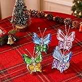 KRISININE Pack 4 Crystal Butterfly Figurines with Ball Base for Christmas Decoration Glass Butterflies Crystal Animal Figurine Butterfly Gifts for Women(2.2 * 2inch)