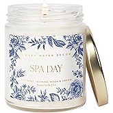 Sweet Water Decor Spa Day Patterned Candle – Soy Candles with Sea Salt, Jasmine, Wood, Cream Aroma– 40 Hour Burn – 9oz Clear Glass Jar – Ideal for Valentines Presents or Any Special Occasion