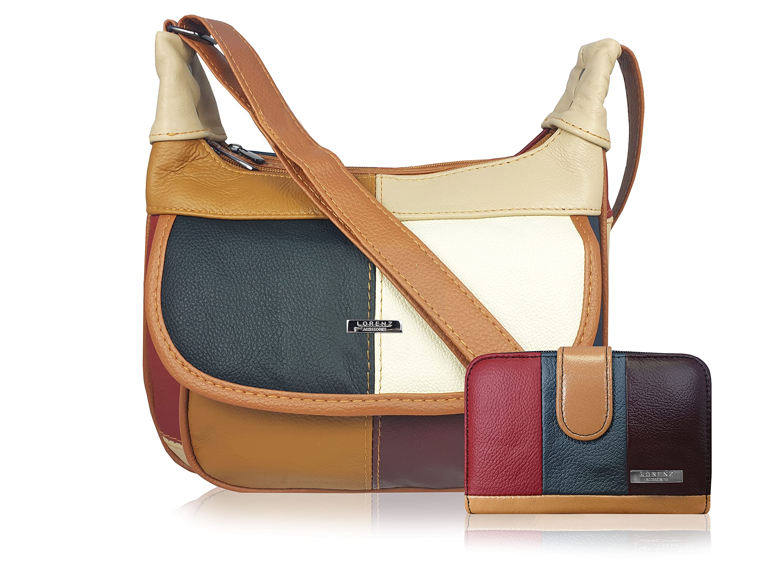 Quenchy London Women’s Genuine Leather Crossbody Shoulder Hand Bag – Grained Leather Satchel Handbag with 7 Pockets, Adjustable Strap, Card Slots and Phone Holder - QL189MCCH Multi Cow Hide