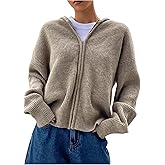 SOLY HUX Zip Up Cardigan for Women Hooded Cardigan Sweater Knitted Drop Shoulder Fall Clothes Winter Hoodies Outerwear