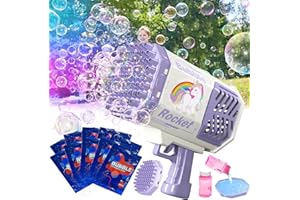 AUVNEI Bazooka Bubble Gun Machine Bubble Machine Gun with Colorful Lights, Kids Toys for Boys Girls Age 3-12 Year, Bubble Maker Toys for Party Outdoor Wedding Birthday Gift (Purple 69 Holes)