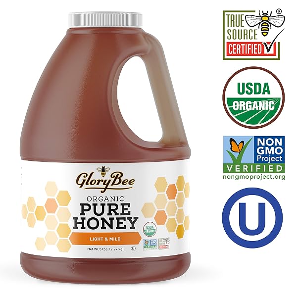 GLORYBEE, ORGANIC LIGHT & MILD HONEY, 100% US GRADE A HONEY, 5LB