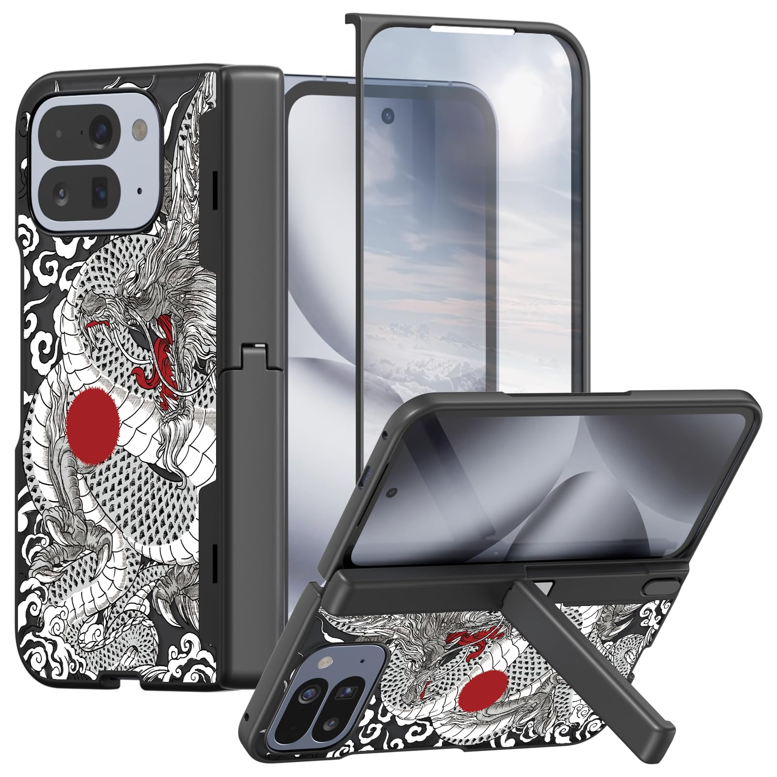 Photo 1 of Rosarnnah Magnetic for Google Pixel 10 Pro Fold Case with Magsafe - Built-in [Screen Protector] [Hinge Protection] [Kickstand] - Full Body Protective Phone Case - Chinese Dragon Black