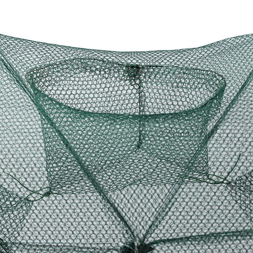 Pwshymi Fishing Net Nylon Foldable Crab Fish Trap 6 Holes with Zipper