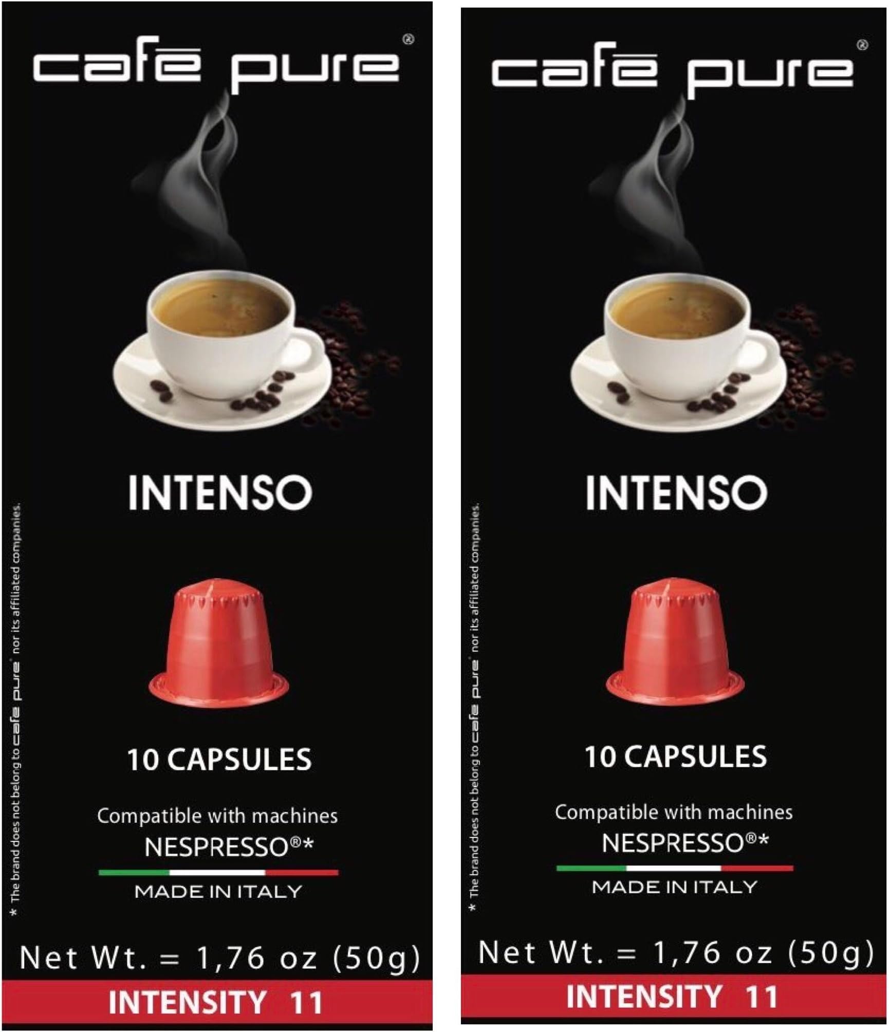 COFFEE NESPRESSO ($0.45) COMPATIBLE Capsules -Cafe Pure- For all NESPRESSO original line Machines, 2 PACK of 10 Pods ($8.99). Made in ITALY (20, INTENSO/Red)