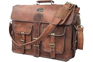 cuero Leather Messenger Bag for Men, 18 Inch Laptop Crossbody, Handmade Leather Shoulder Satchel Bag for Men, Full Grain Business Briefcase for Office/Work/Travel - Vintage Brown