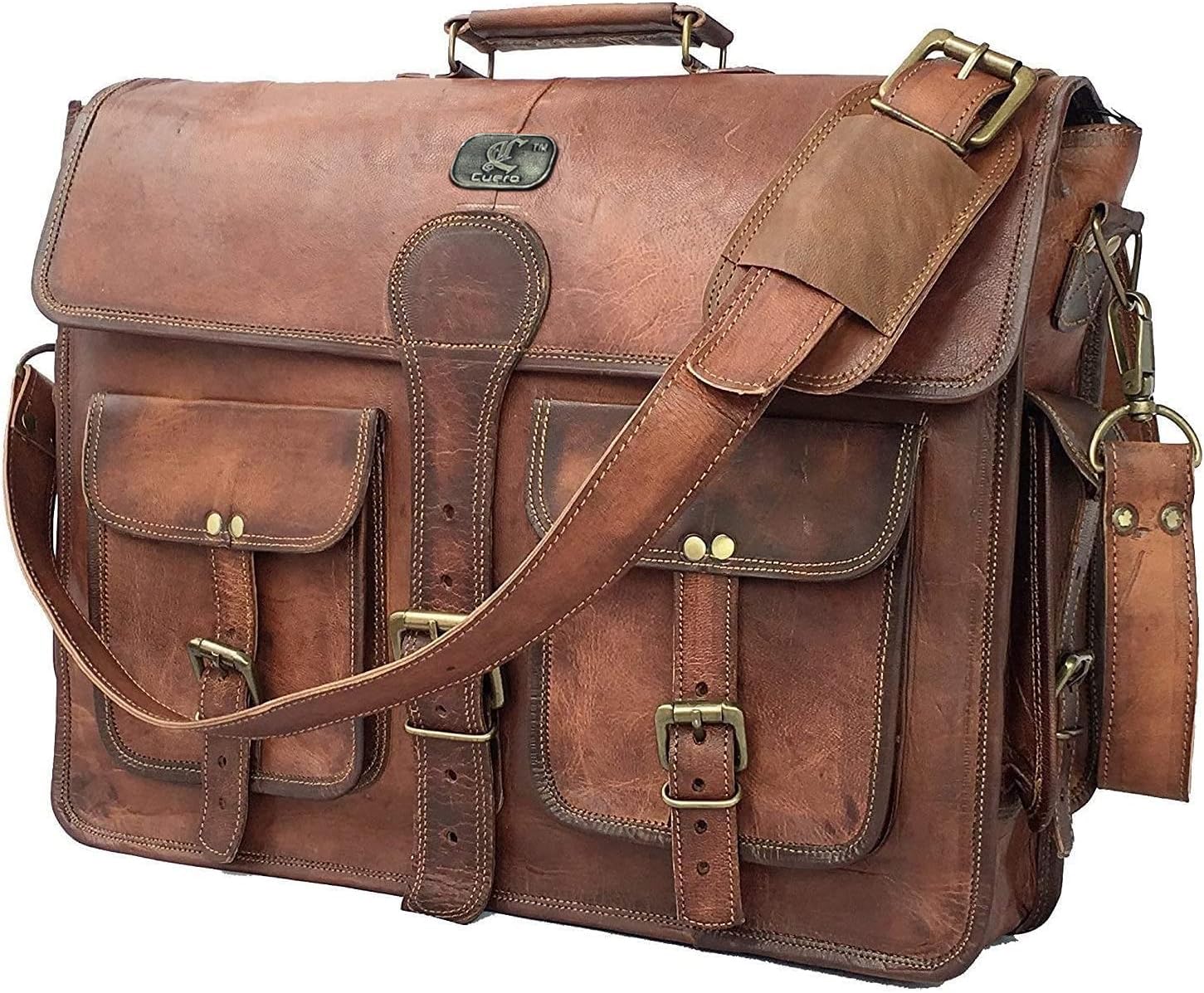 Photo 1 of cuero Leather Messenger Bag for Men, 18 Inch Laptop Crossbody, Handmade Leather Shoulder Satchel Bag for Men, Full Grain Business Briefcase for Office/Work/Travel - Vintage Brown