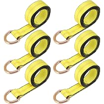 Set Of 8 Lasso Straps For Tire/Wheel Tie-Down - 8 Feet Long, Yellow, Heavy-Duty For Tow Trucks & Car Haulers
