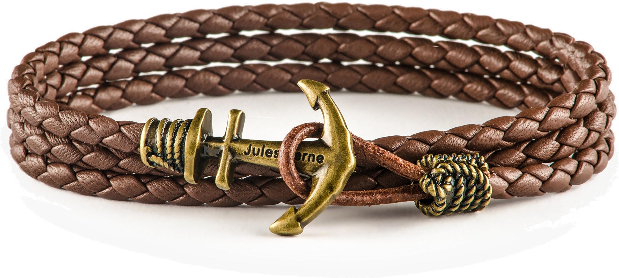 Jules Verne Anchor Bracelet. Men Leather Bracelet with Brass Anchor. Italian Nappa Leather