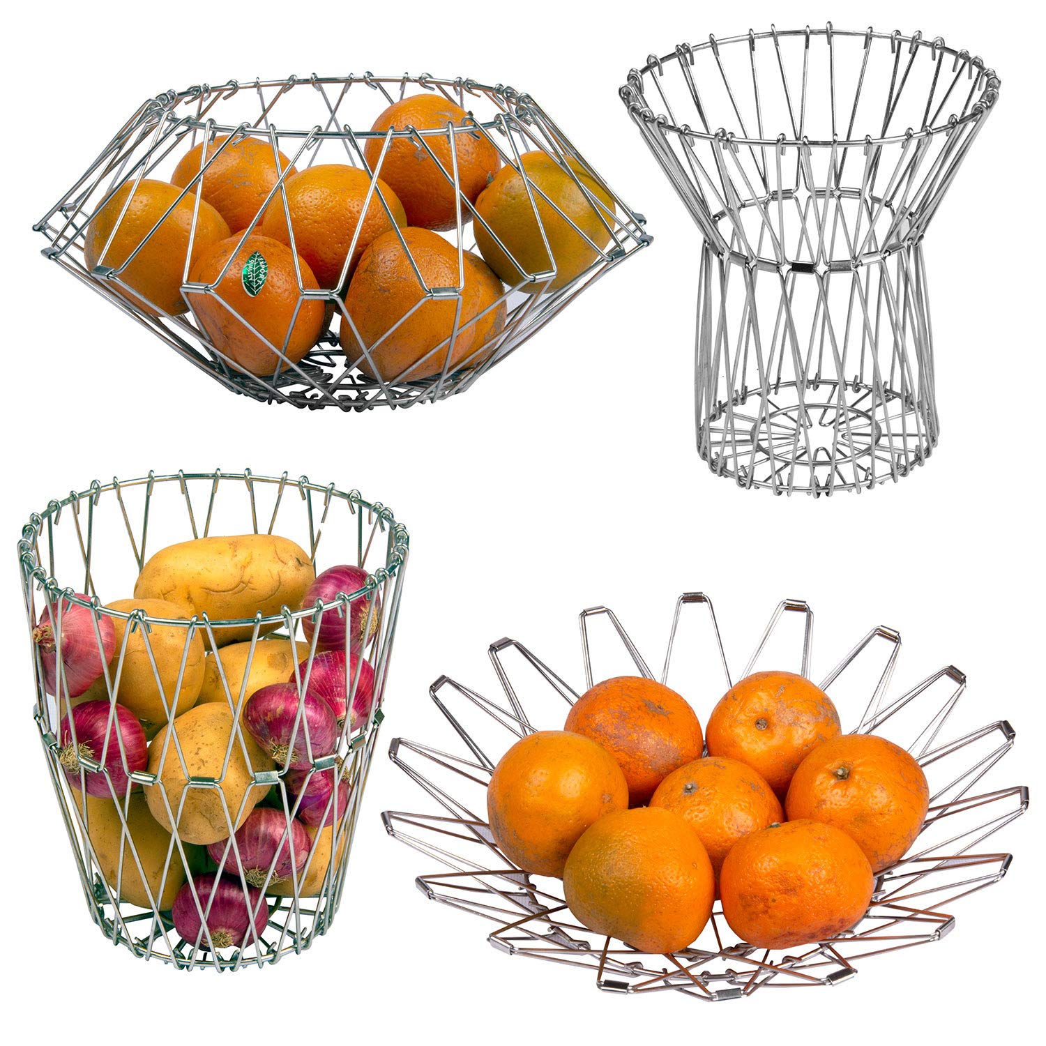 PFB Multipurpose Stainless Steel Folding Fruit Vegetable Basket Stand