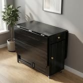 Drop Leaf Table and Chairs - 51" Fully Assembled Folding Dining Table | Folding Dining Table with Storage and Lockable Wheels,Space-Saving for Home Dining Living Room (Black)