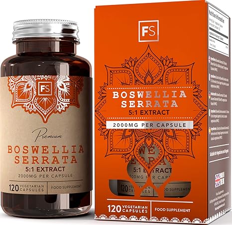 FS Weihrauch-Kapseln Hochdosiert | Boswellia serrata 5:1 Extrakt — 2000 mg pro Kapsel | 120 vegane Kapseln | Gegen Schmerzen 