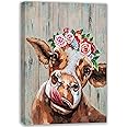 BQC Large Cow Pictures Wall Decor Farmhouse Cute Cow Painting Canvas Wall Art Rustic Country Cow Print Home Picture Decor for Bathroom Kitchen Bedroom 16" X 24"