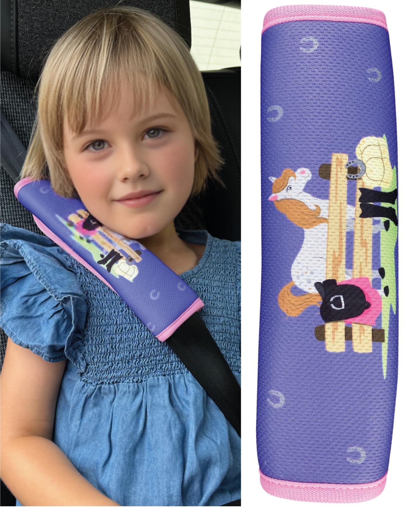 HECKBO 1x Kids Car Seat Belt Pads Seat Belt Protectors - Horse - Seat Belt Pads for Kids and Babies- Ideal for Any Seat Belt Car Booster Seat Kids Bicycle