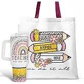 Fancyfams 40 oz Stainless Steel Travel Tumbler with Handle Lid Straw and Tote Bag, Teacher Gifts for Women from Students for Teachers on Birthday Appreciation Week Cool Funny Drinking Mug Cup (Set)