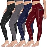 MIRITY Yoga Leggings with Pockets for Women - High Waist Tummy Control Pants for Workout Pack of 4