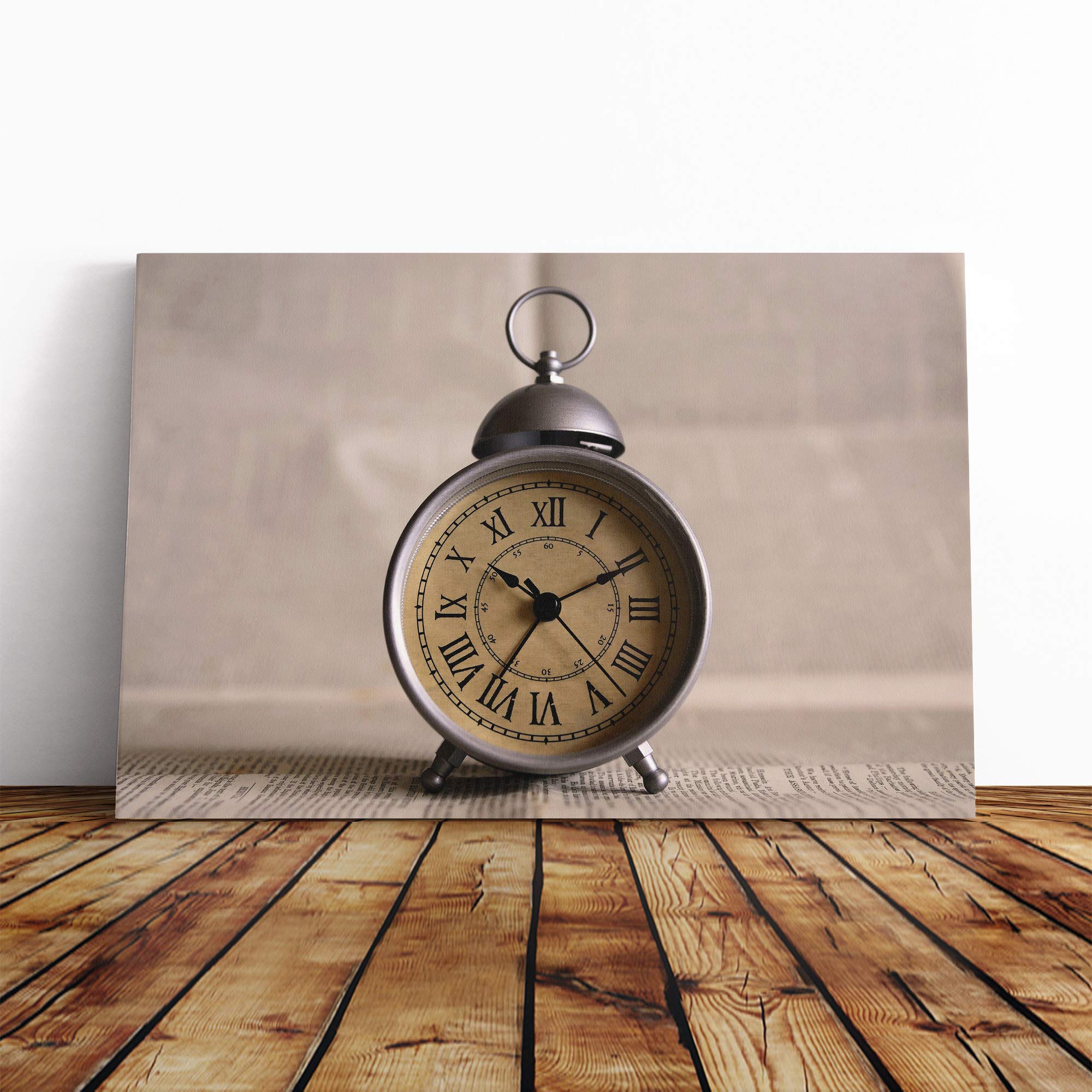 Clock Canvas Print | Gallery Wrapped 30mm Frame Wall Art | 20x14 inches | Ready to Hang | Retro Picture | Living Room Bedroom Lounge Office