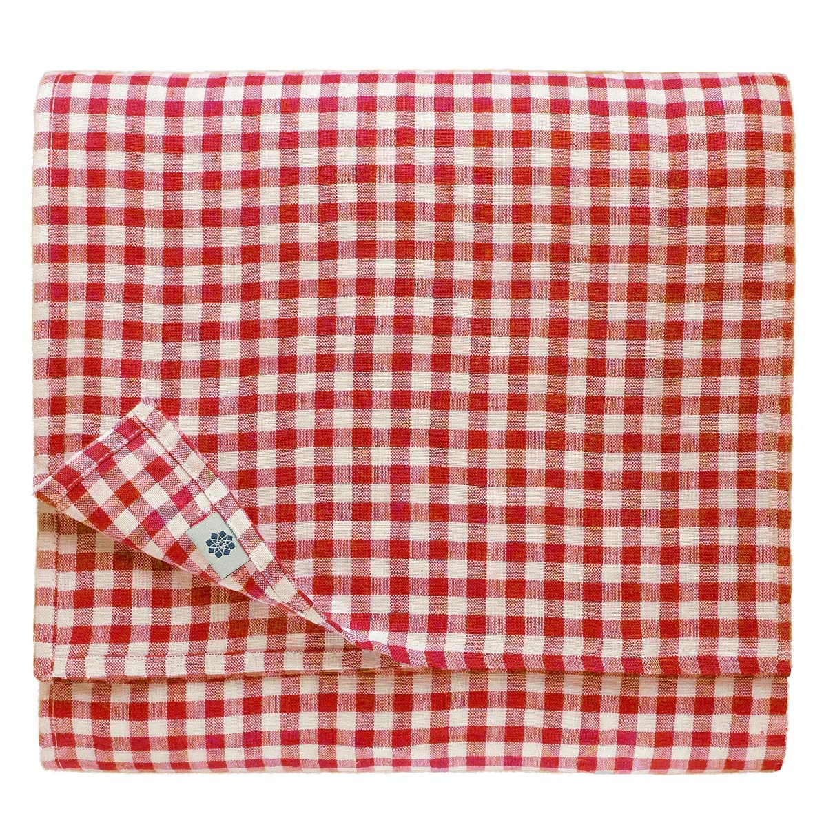 Linen & Cotton Gingham Tablecloth Estella - 100% Linen, White Red (140 x 200 cm) Rustic Country Style Checked Table Linen Cloth Cover Fabric for Home Cottage Restaurant Hotel Summer Spring Easter