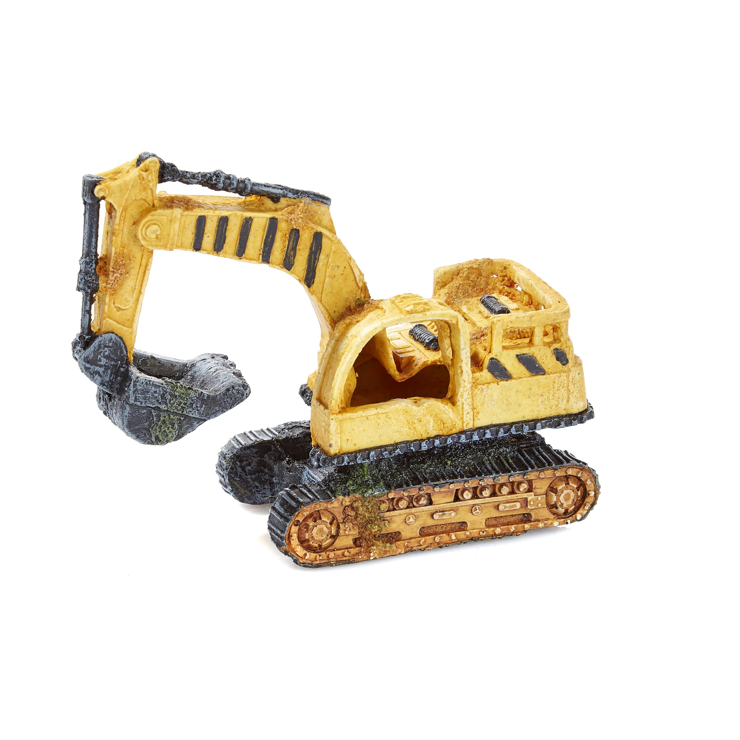 CLASSIC Excavator Yellow Digger Fish Tank Ornament Aquarium Decoration 170 x 70 x 135 mm Hand-Painted Non-Toxic Resin for Freshwater Tanks