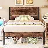 Fluest Twin Bed Frame with Headboard and Footboard, Metal Twin Bed Frame with Under Bed Storage, All-Metal Support System, No Box Spring Needed, Easy Assembly,Rustic Brown