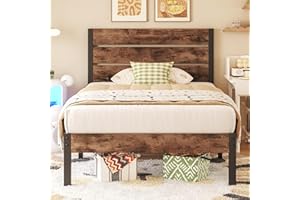 Fluest Twin Bed Frame with Headboard and Footboard, Metal Twin Bed Frame with Under Bed Storage, All-Metal Support System, No Box Spring Needed, Easy Assembly,Rustic Brown