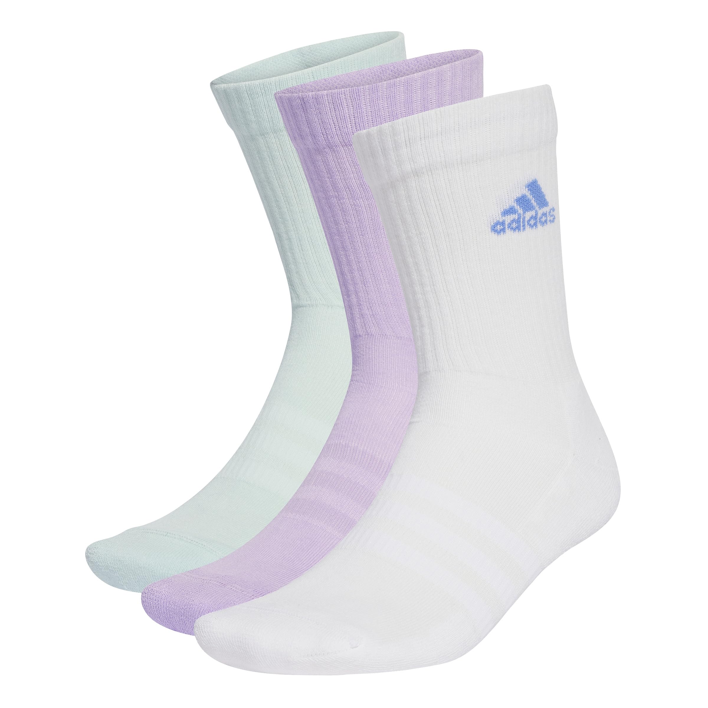adidas Unisex Cushioned Crew Socks 3 Pairs, Powder Plum/White/Halo Mint, 8.5-10