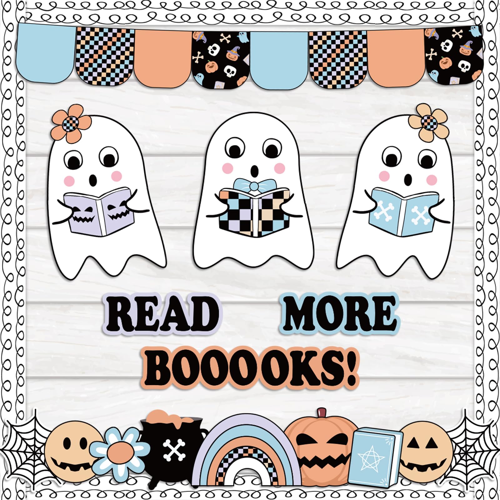 Photo 1 of ***FACTORY SEALED*** Halloween Bulletin Board Decorations Set, Boho Halloween Ghost Classroom Decor with Cute Ghost Paper Cutouts Border Trims for Back to School Teacher Nursery Classroom Wall Door Decor