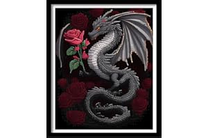 Findvoor Stamped Cross Stitch Kits for Beginners Full Range of Cross Stitching Embroidery Pattern for Kids or Adults, 11CT DIY Needlepoint Embroidery Starter Kits-Rose Dragon 15.7x19.7 inch