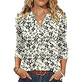 LUYAA Womens Blouses 3/4 Length Sleeve Tops 2026 Pearl Button Down Shirts Spring Summer Business Casual Outfits for Women