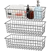 Hedume 3 Pack Metal Wire Storage Organizer Basket, 16.2" x 6.3" x 4.4" Bin Basket with Handles, Versatile Organizer for Kitchen, Pantry, Closet, Laundry Room, Cabinets, Bathroom - Black