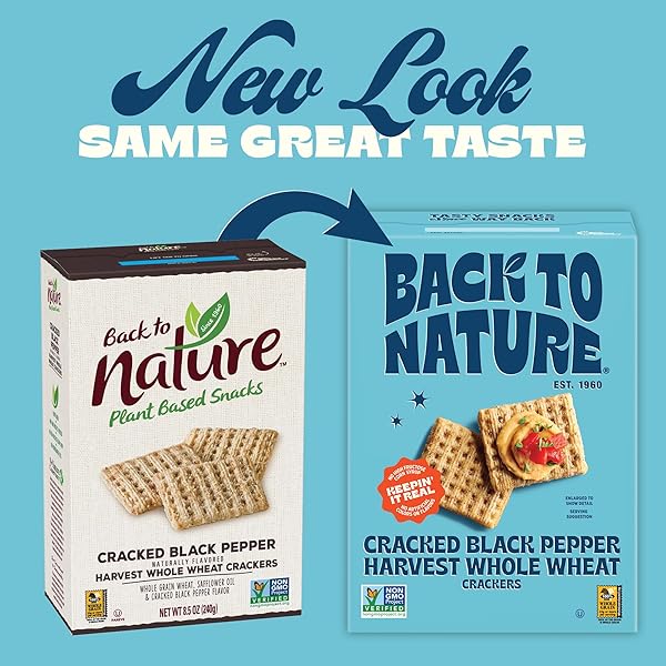 BACK TO NATURE – CRACKED BLACK PEPPER WHOLE WHEAT CRACKERS – NON-GMO, MADE WITH WHOLE GRAIN WHEAT & SEA SALT – SERIOUSLY TASTY SNACKS – 7 OUNCE