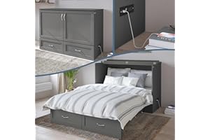AFI Hamilton Full Murphy Bed Chest with Mattress, Storage, and Built-in Charger in Grey