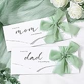 Humyoun Set of 2 Wedding Day Cards to My Mom and Dad with Sage Green Chiffon Ribbon, a Note to My Mom and Dad on My Wedding Day