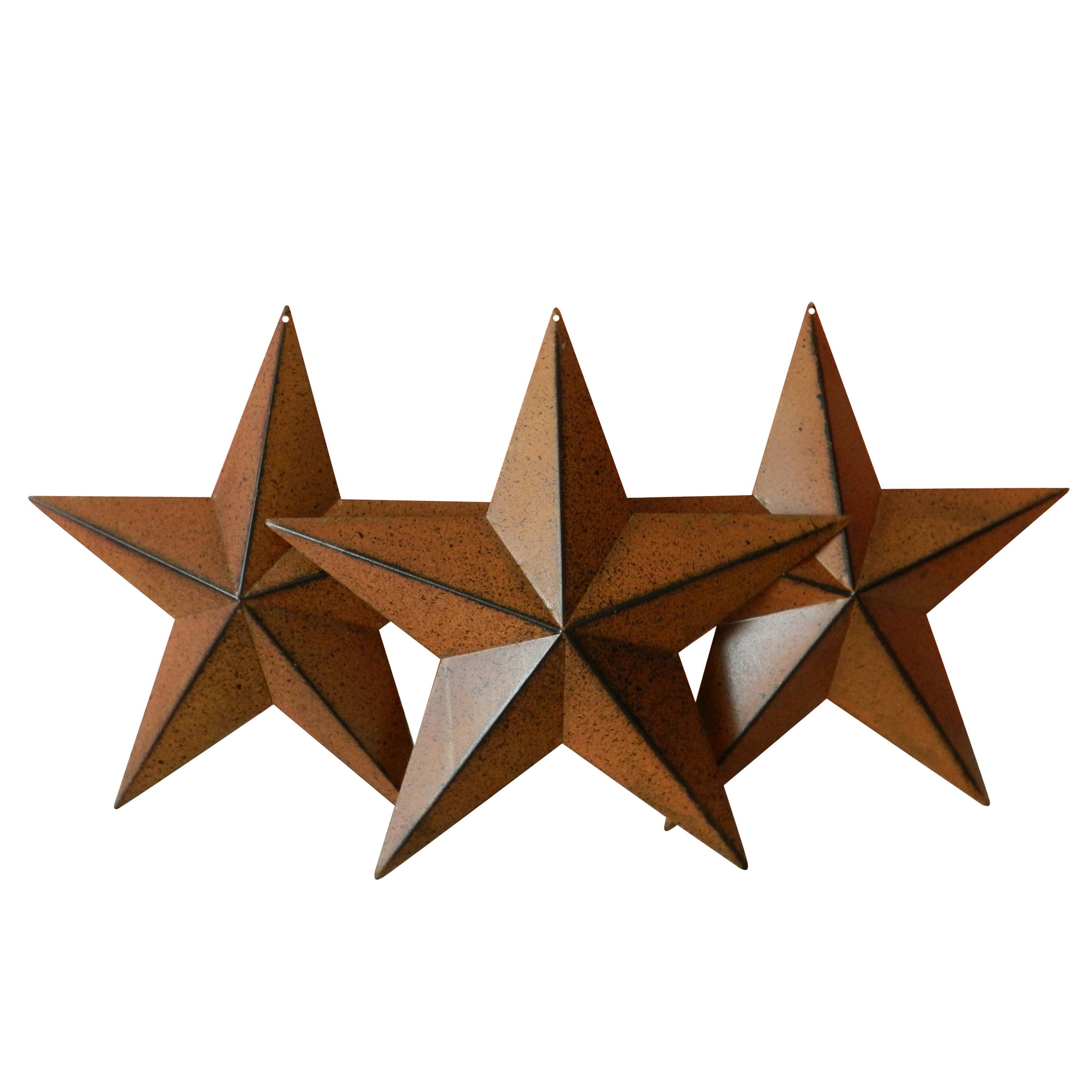 CVHOMEDECO. Country Rustic Antique Vintage Gifts Metal Barn Star Wall/Door Decor, 12 Inch, Set of 3. (Rusty)