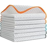 POLYTE Ultra Premium Microfiber Kitchen Dish Cloth Waffle Weave, 6 Pack (12x12 in, White)