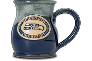 Greater Distance NFL Football Seattle Seahawks 14 oz Two-Tone Tall Belly Mug, Handmade Large Ceramic Coffee Mug with Team Logo for True Fans, Premium Deneen Pottery Made in USA