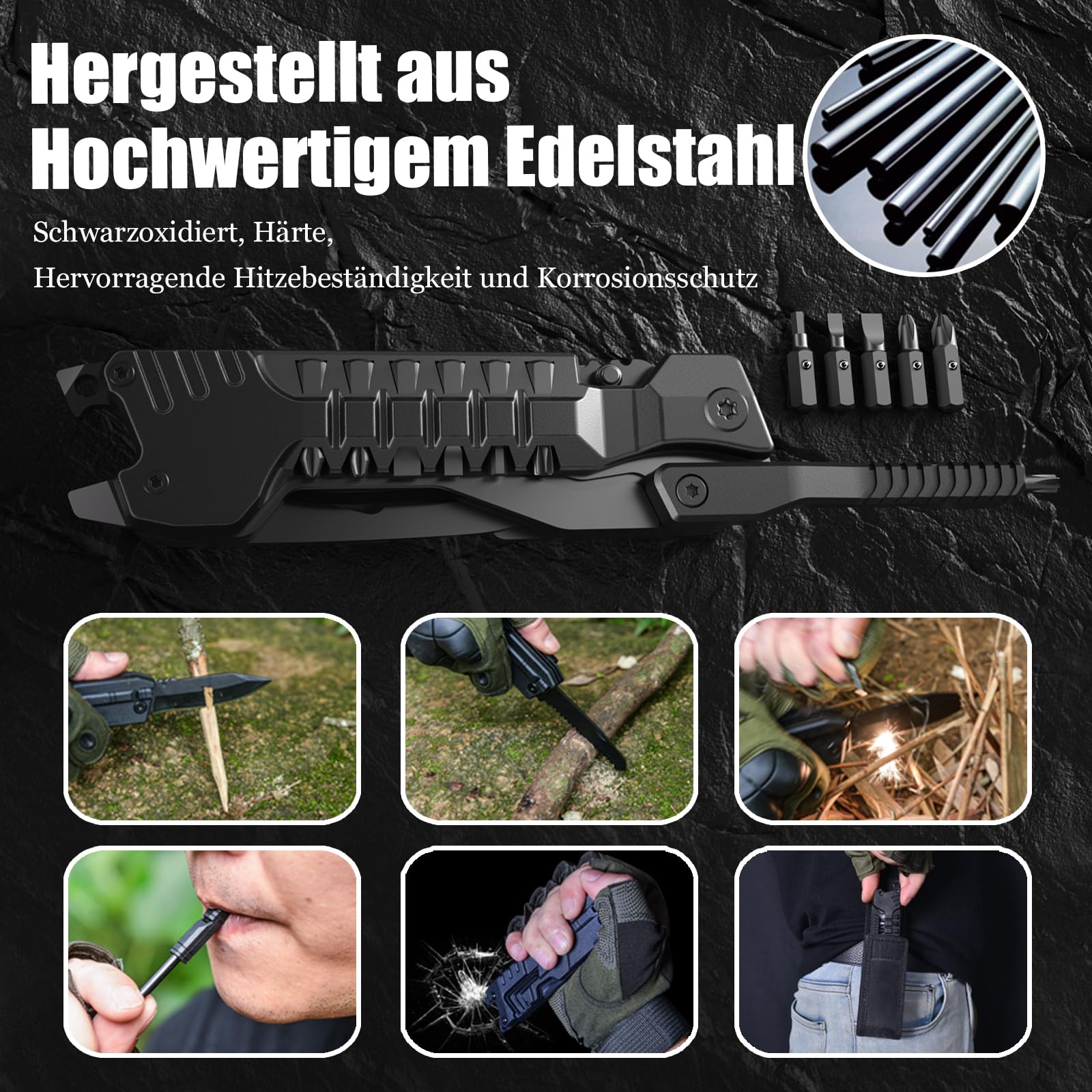 Geschenke für Männer 17in1 Multitool Taschenmesser Camping Zubehör mit Säge Schraubendreher Flaschenöffner Pfeife Outdoor Survival Gadgets Männergeschenke Geburtstagsgeschenk Vatertagsgeschenk 4