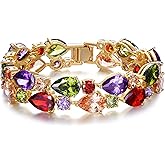 EVER FAITH Gorgeous Cubic Zirconia Birthstone Elegant Dual Layer Tear Drop Wedding Prom Tennis Bracelet for Women