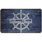 Nvotell Nautical Welcome Mat - Blue, 17x30 Inch, Non-Slip, Water-Repellent, Machine Made, Linen Fabric Doormat