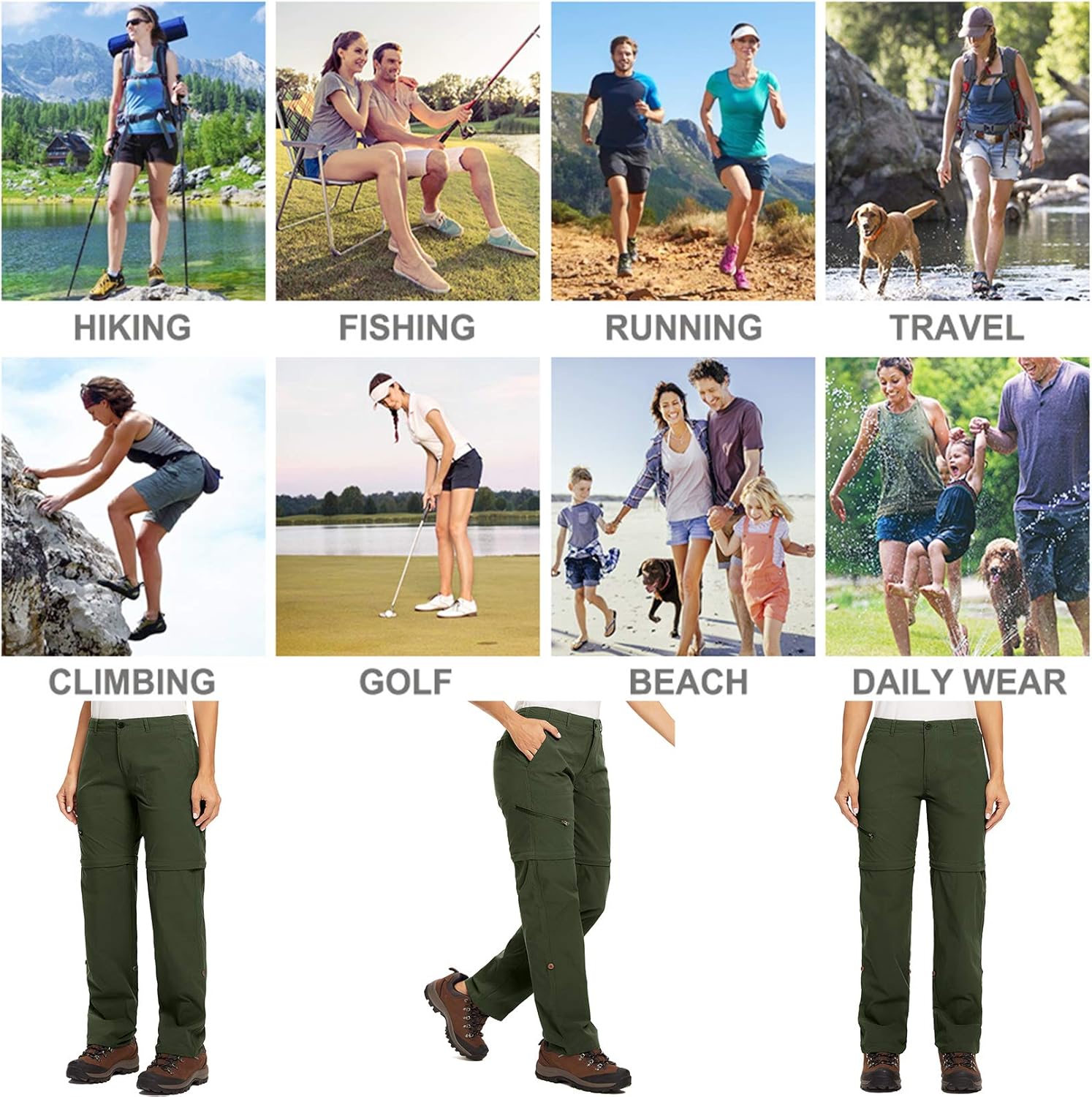 Women's Hiking Pants Quick Dry Convertible Stretch Lightweight Outdoor UPF 40 Fishing Safari Travel Camping Capri Pants: Clothing