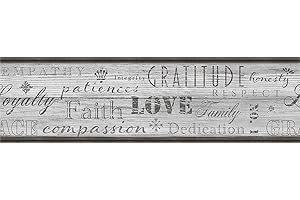 GRACE & GARDENIA Distressed Wood Peel and Stick Wallpaper Border Farmhouse Star Affirmation 15ft Long, Neutral Brown Gray Off White (Gray, 8 inch)