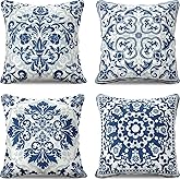 LUVIVIHOME Chinoiserie Pillow Covers, Decorative Throw Pillow Covers, Farmhouse Vintage Floral Blue and White Pillow Case for Sofa Couch Bed Outdoor Home Decor Chinoiserie Decor, 18x18 Inch Set of 4