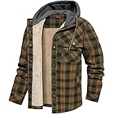 INVACHI Men's Long Sleeve Sherpa Lined Shirt Jacket Flannel Plaid Fleece Coats